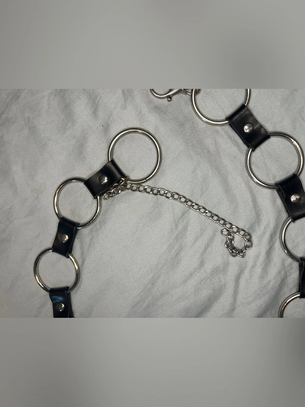 Women's Black Ring-Link Chain Belt with Silver Hardware